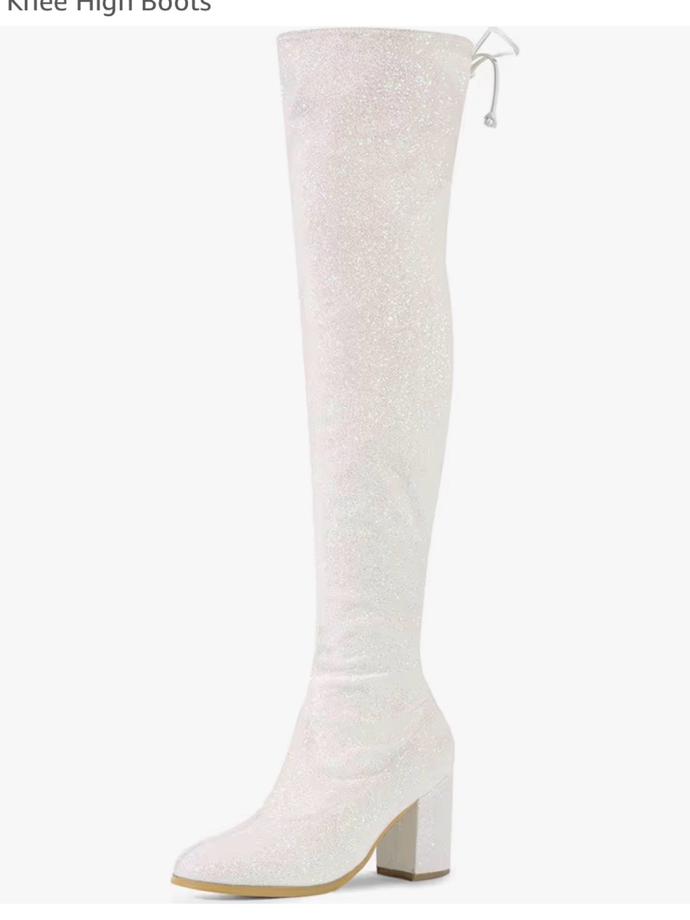 Sparkle White Over-the-Knee Block Heel Boot